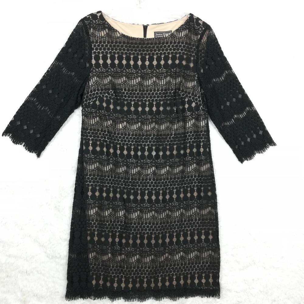 Jessica Howard Womens Dress Shift All Over Lace Black‎ Overlay Above Knee 10